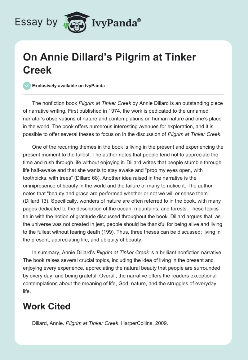 On Annie Dillard’s Pilgrim at Tinker Creek. Page 1