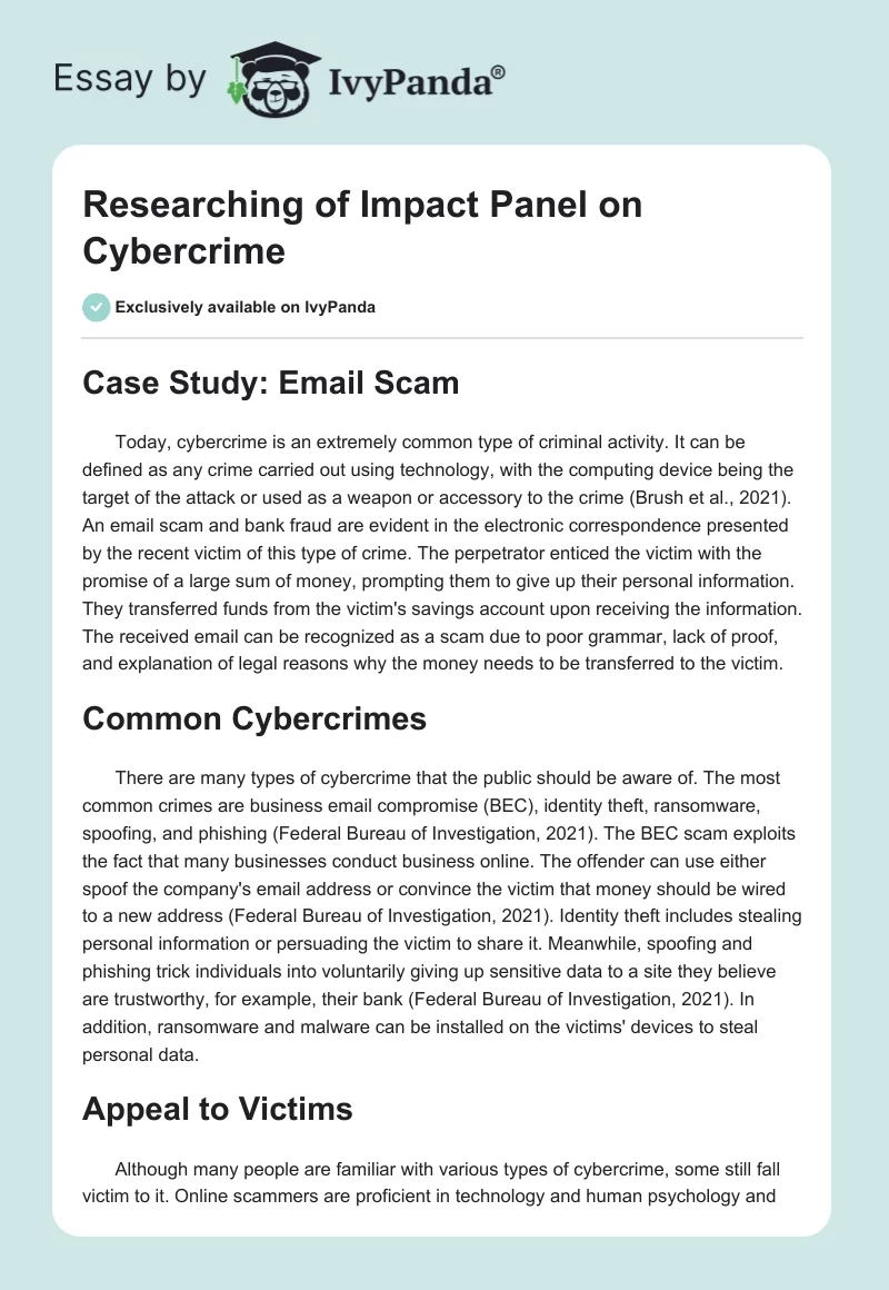 Researching of Impact Panel on Cybercrime. Page 1