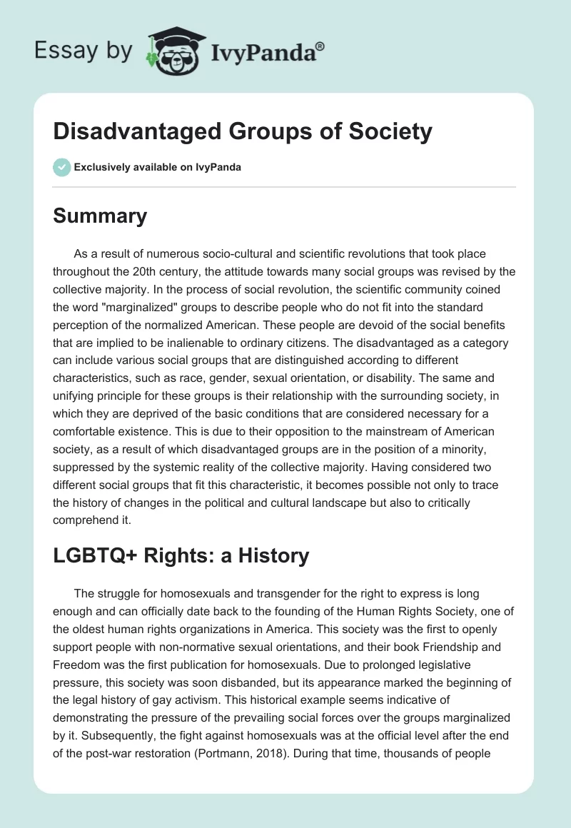 Disadvantaged Groups of Society. Page 1