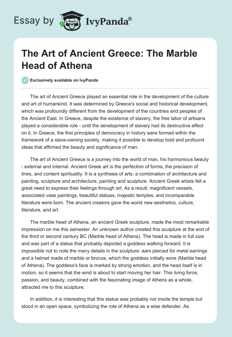 The Art of Ancient Greece: The Marble Head of Athena. Page 1