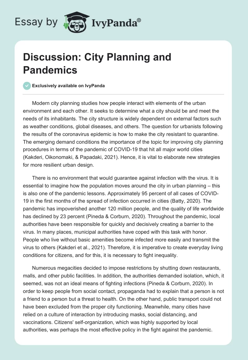 Discussion: City Planning and Pandemics. Page 1