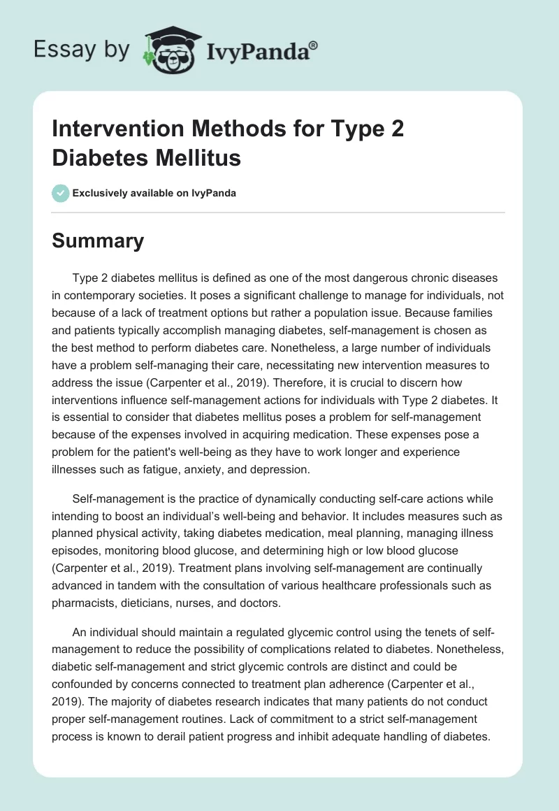 Intervention Methods for Type 2 Diabetes Mellitus. Page 1
