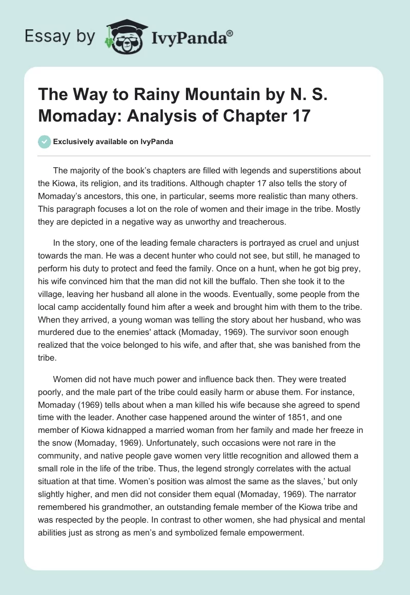 "The Way to Rainy Mountain" by N. S. Momaday: Analysis of Chapter 17. Page 1