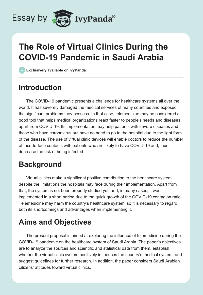 The Role of Virtual Clinics During the COVID-19 Pandemic in Saudi Arabia. Page 1