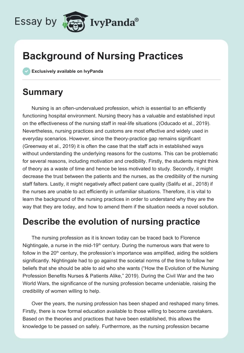 Background of Nursing Practices. Page 1