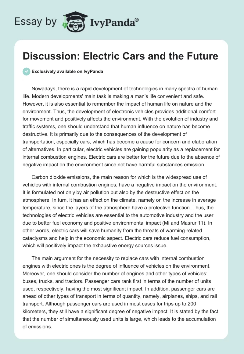Discussion: Electric Cars and the Future. Page 1