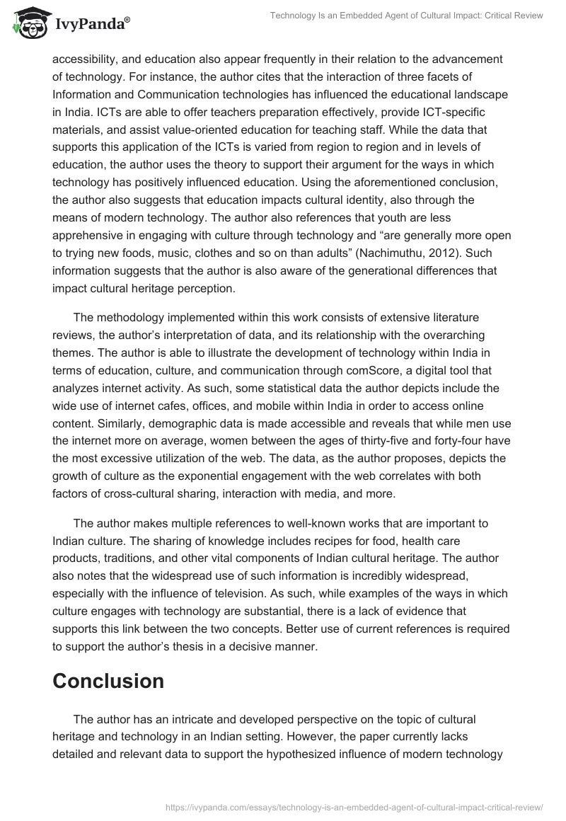Technology Is an Embedded Agent of Cultural Impact: Critical Review. Page 3