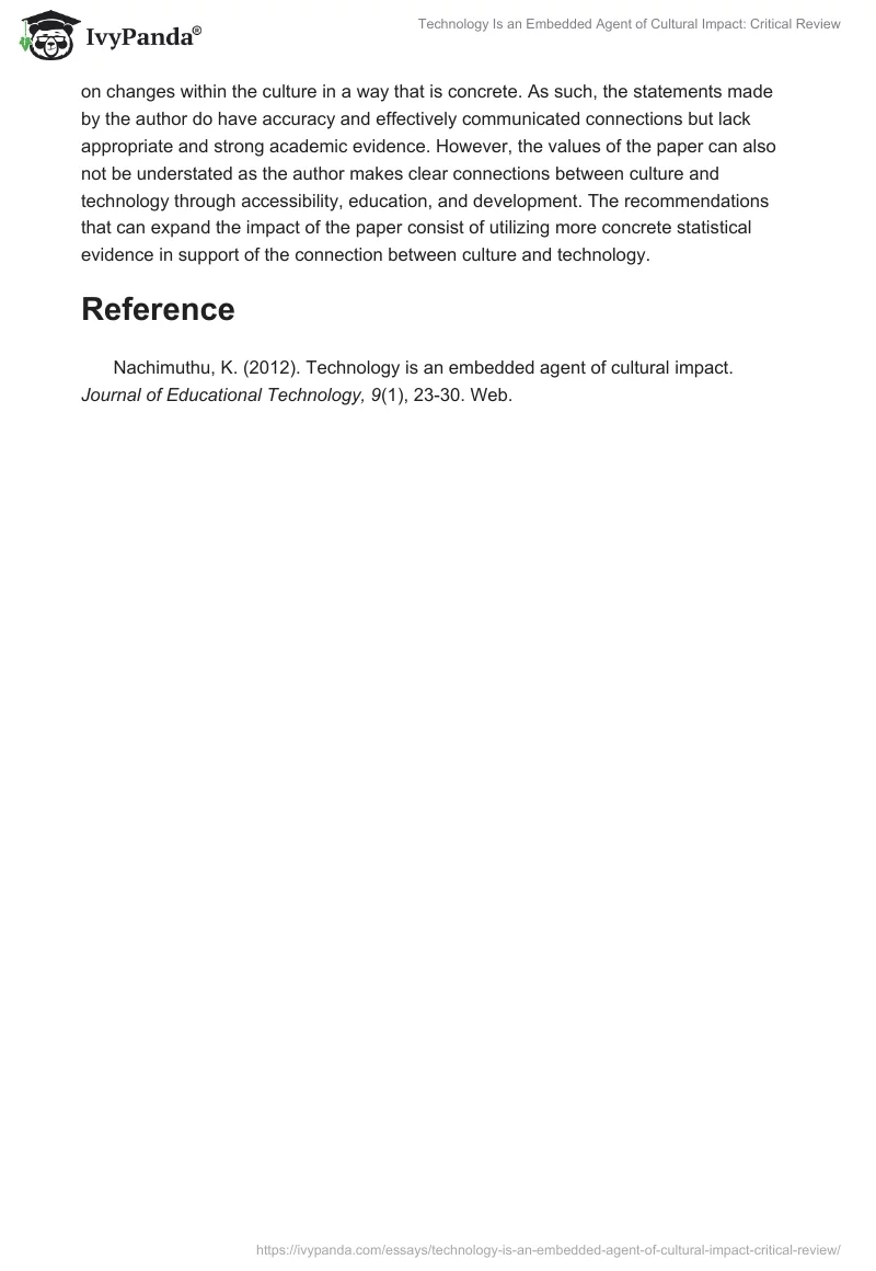 Technology Is an Embedded Agent of Cultural Impact: Critical Review. Page 4