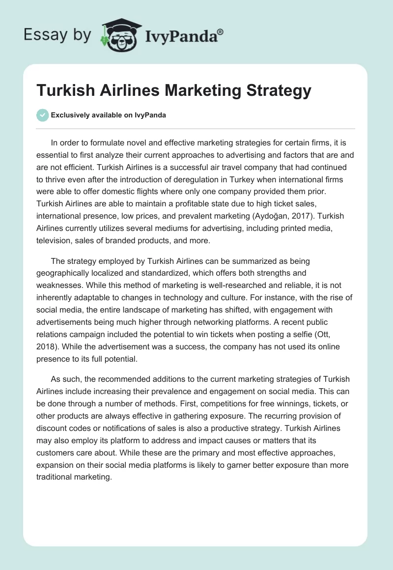 Turkish Airlines Marketing Strategy. Page 1