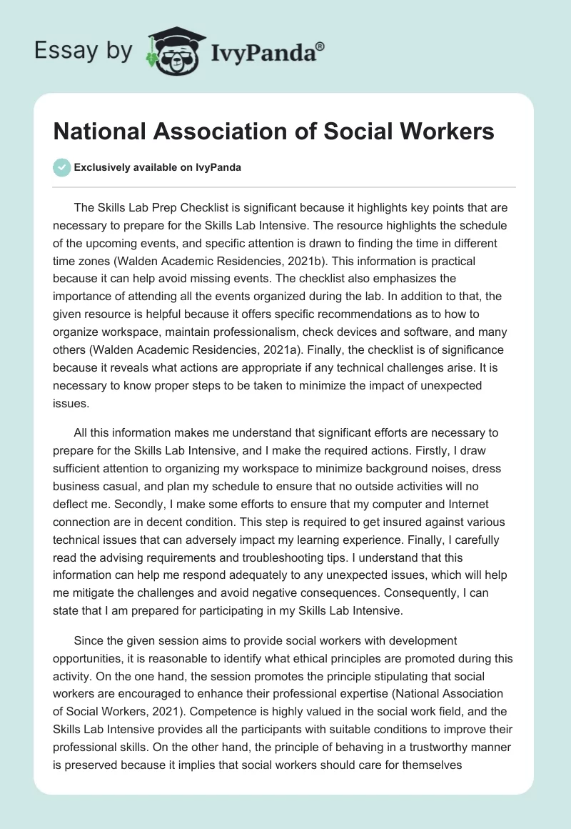 National Association of Social Workers. Page 1