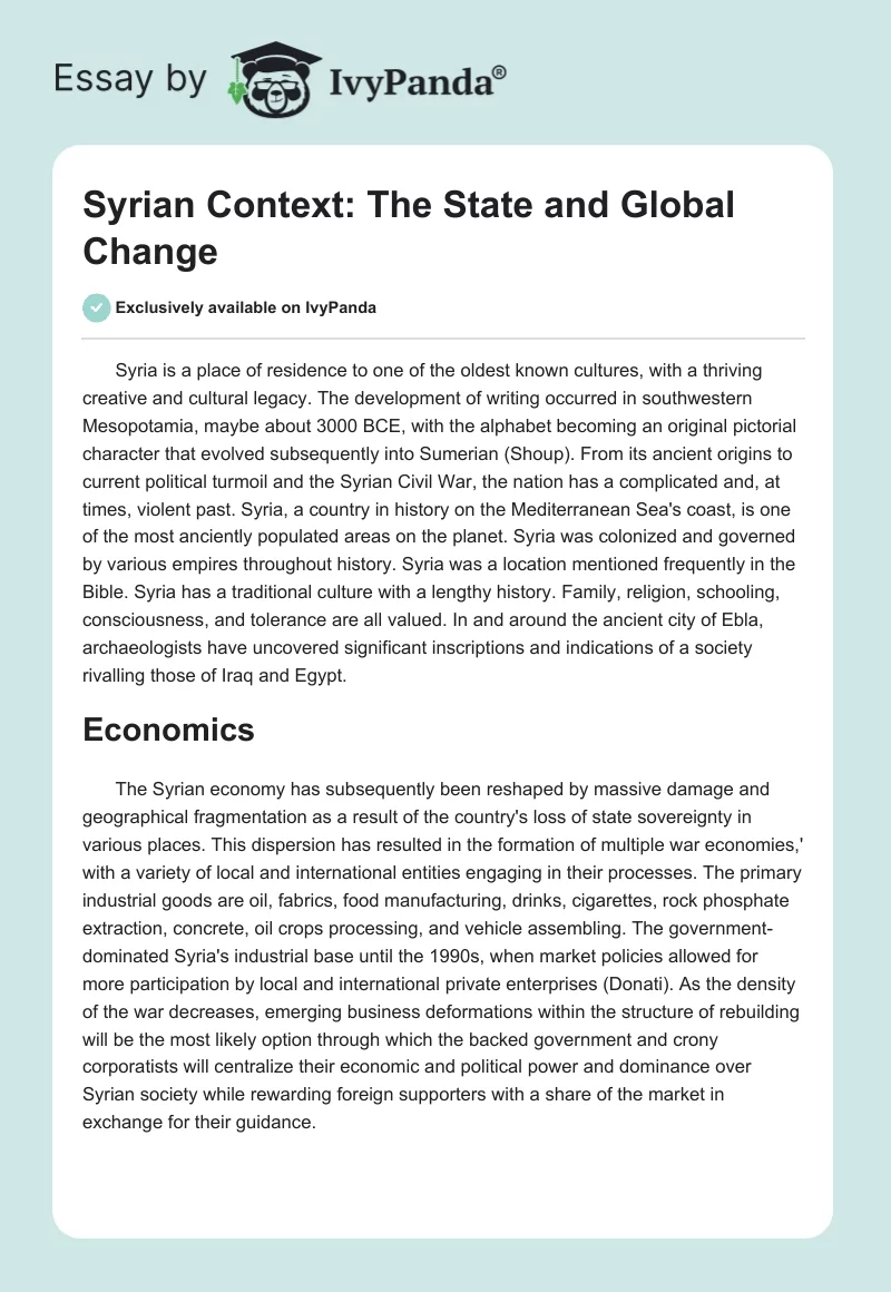 Syrian Context: The State and Global Change. Page 1
