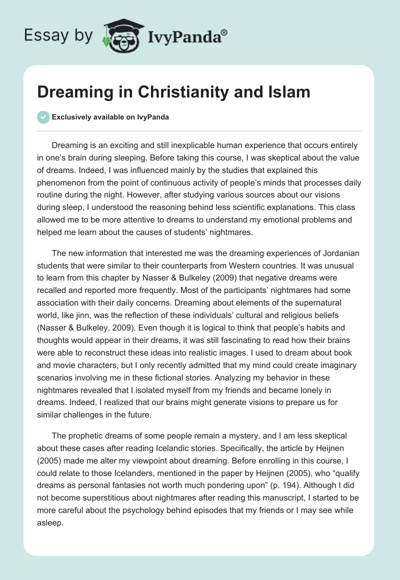 Dreaming in Christianity and Islam. Page 1