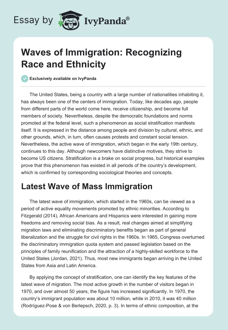 Waves of Immigration: Recognizing Race and Ethnicity. Page 1