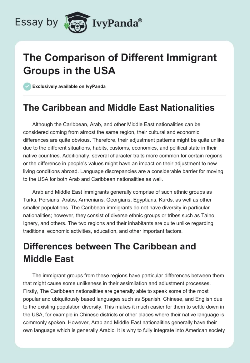 The Comparison of Different Immigrant Groups in the USA. Page 1