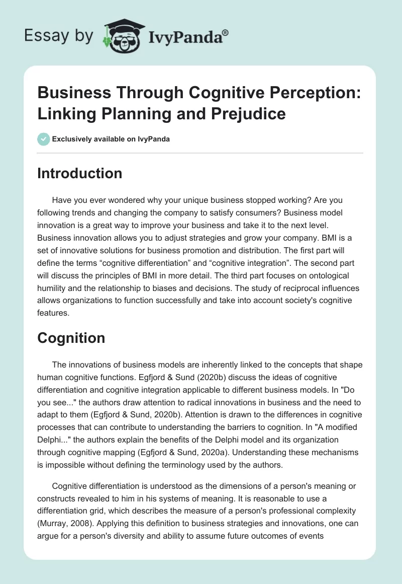 Business Through Cognitive Perception: Linking Planning and Prejudice. Page 1