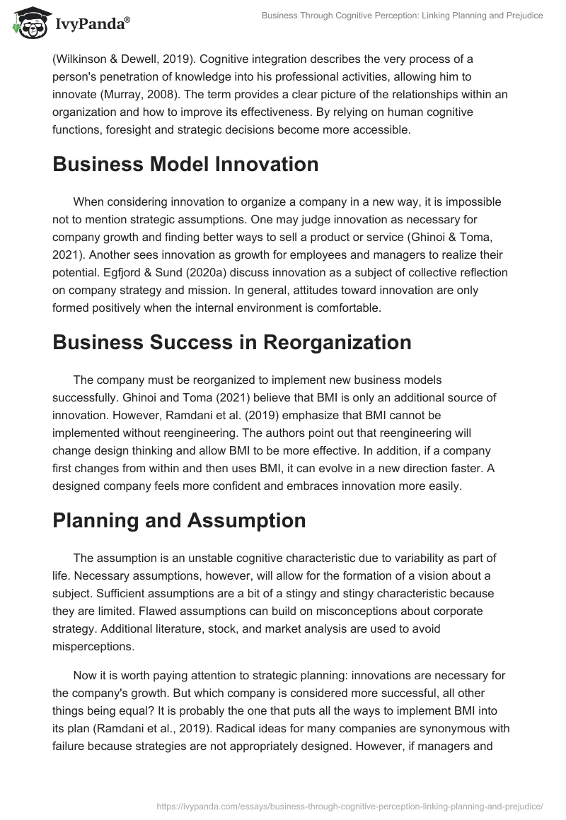 Business Through Cognitive Perception: Linking Planning and Prejudice. Page 2