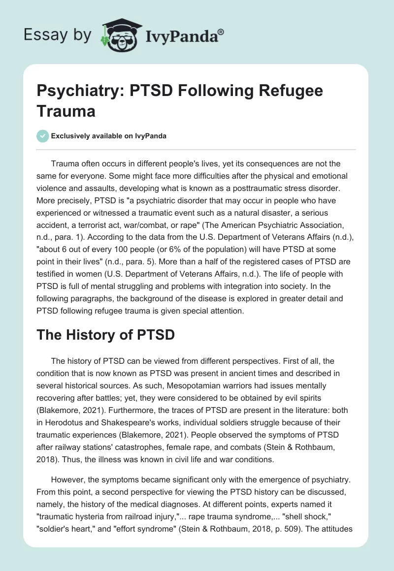 Psychiatry: PTSD Following Refugee Trauma. Page 1