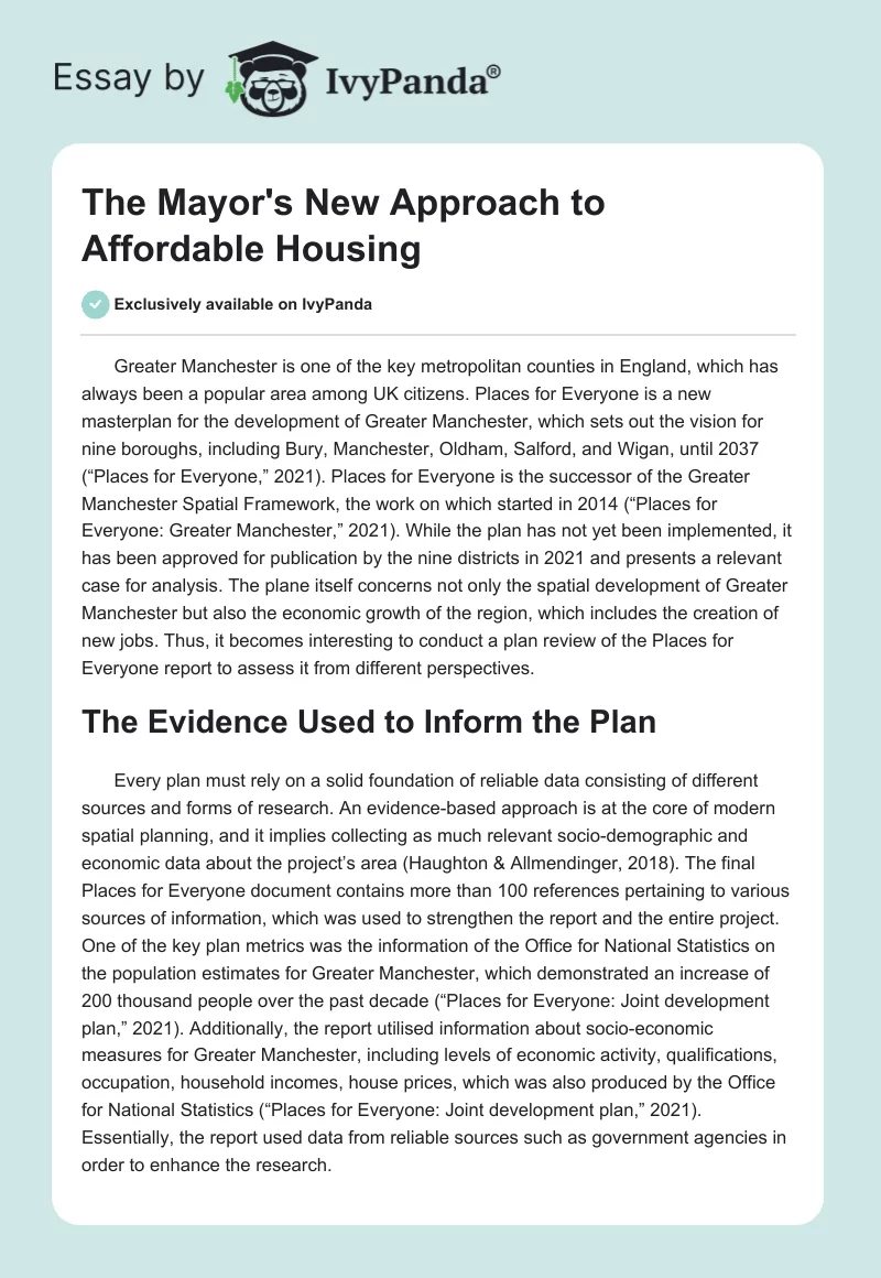 The Mayor's New Approach to Affordable Housing. Page 1