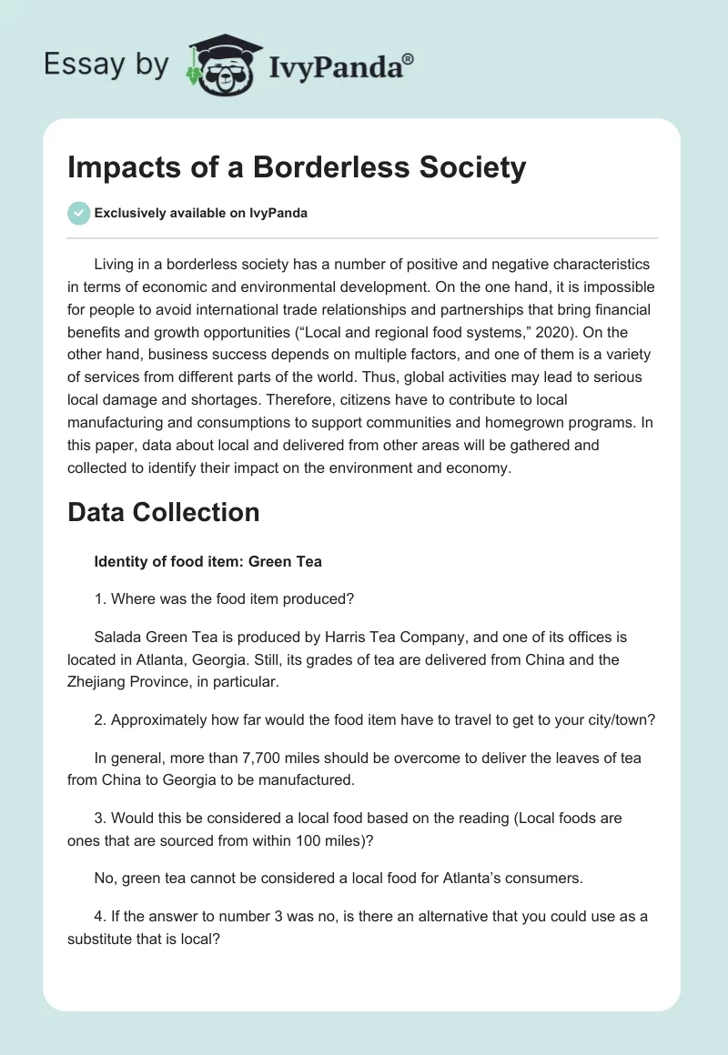 Impacts of a Borderless Society. Page 1