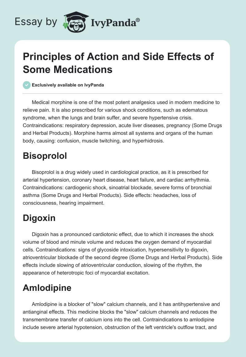 Principles of Action and Side Effects of Some Medications. Page 1