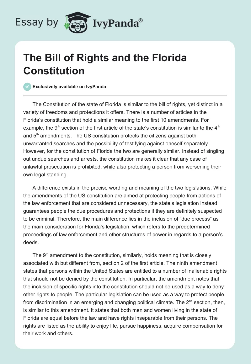 The Bill of Rights and the Florida Constitution. Page 1