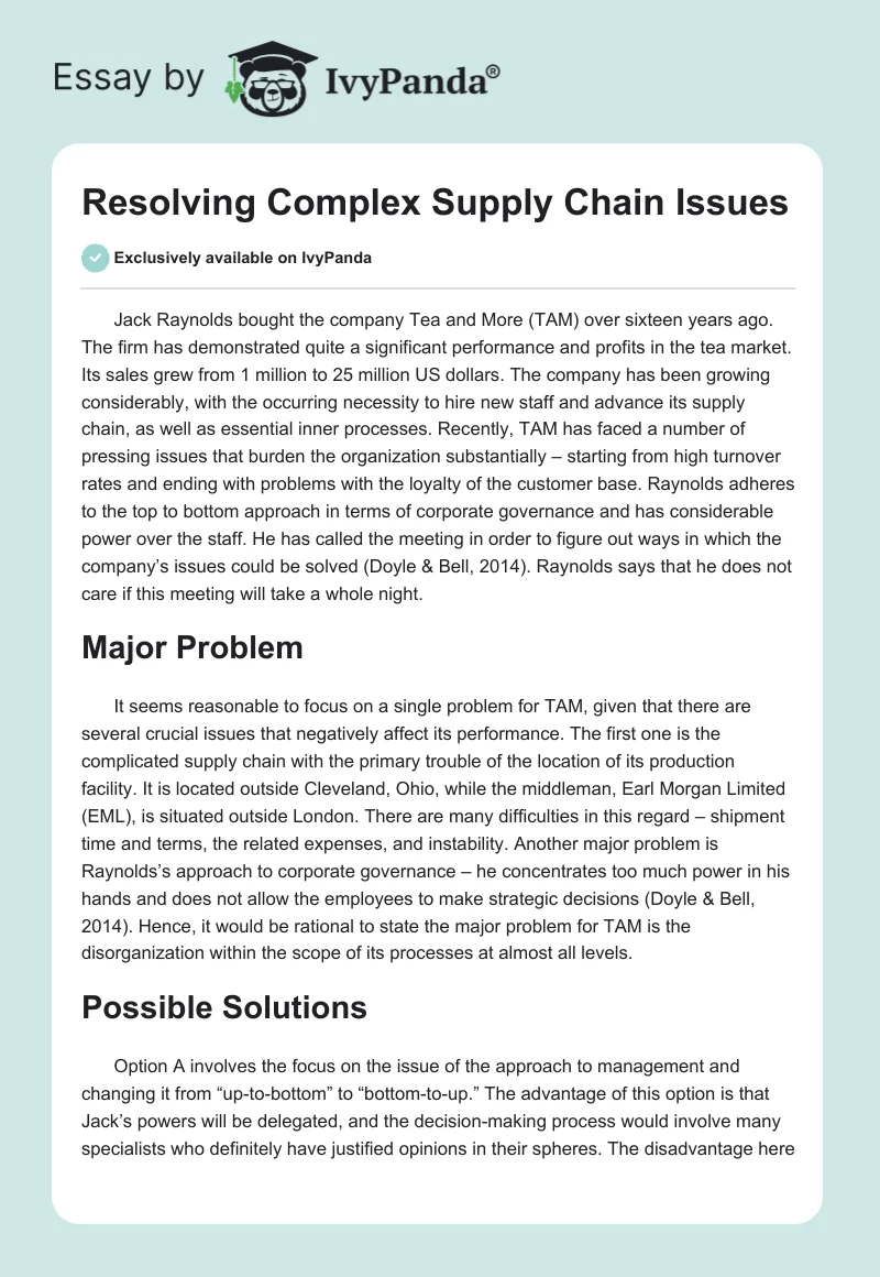 Resolving Complex Supply Chain Issues. Page 1