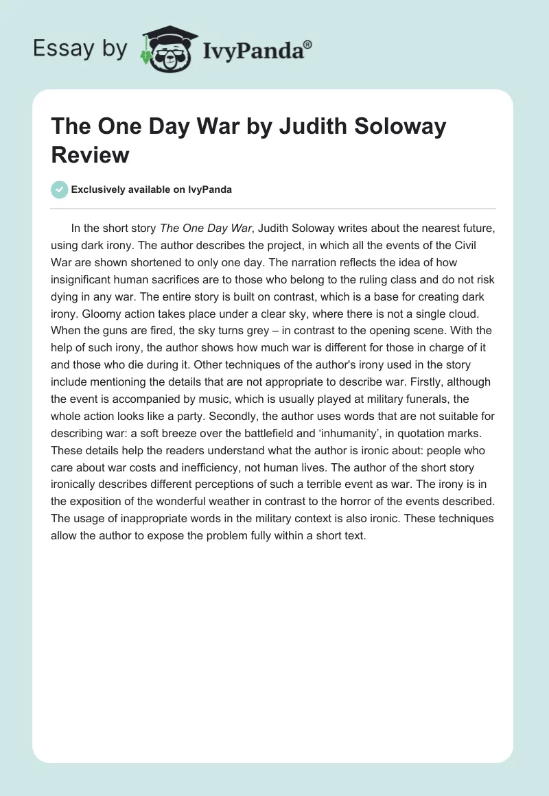 "The One Day War" by Judith Soloway Review. Page 1