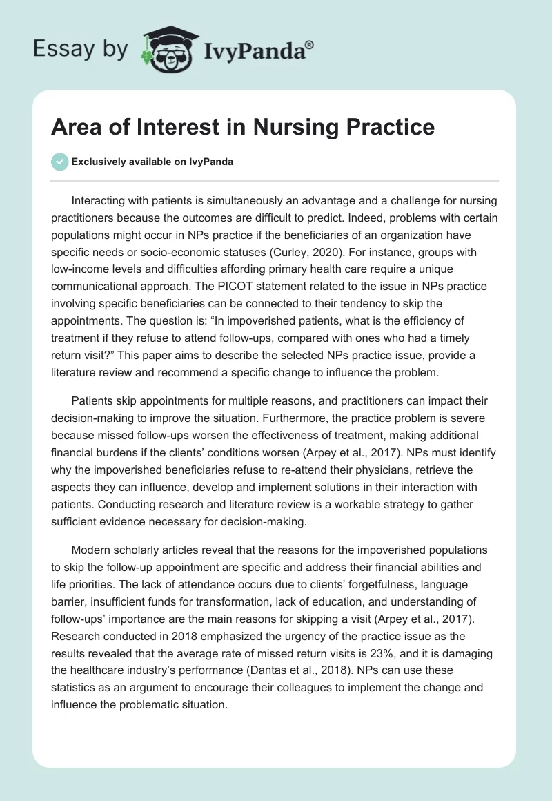 Area of Interest in Nursing Practice. Page 1