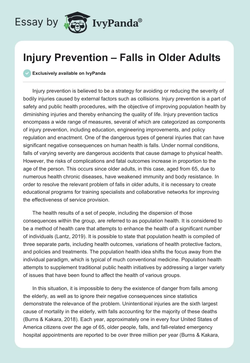Injury Prevention – Falls in Older Adults. Page 1