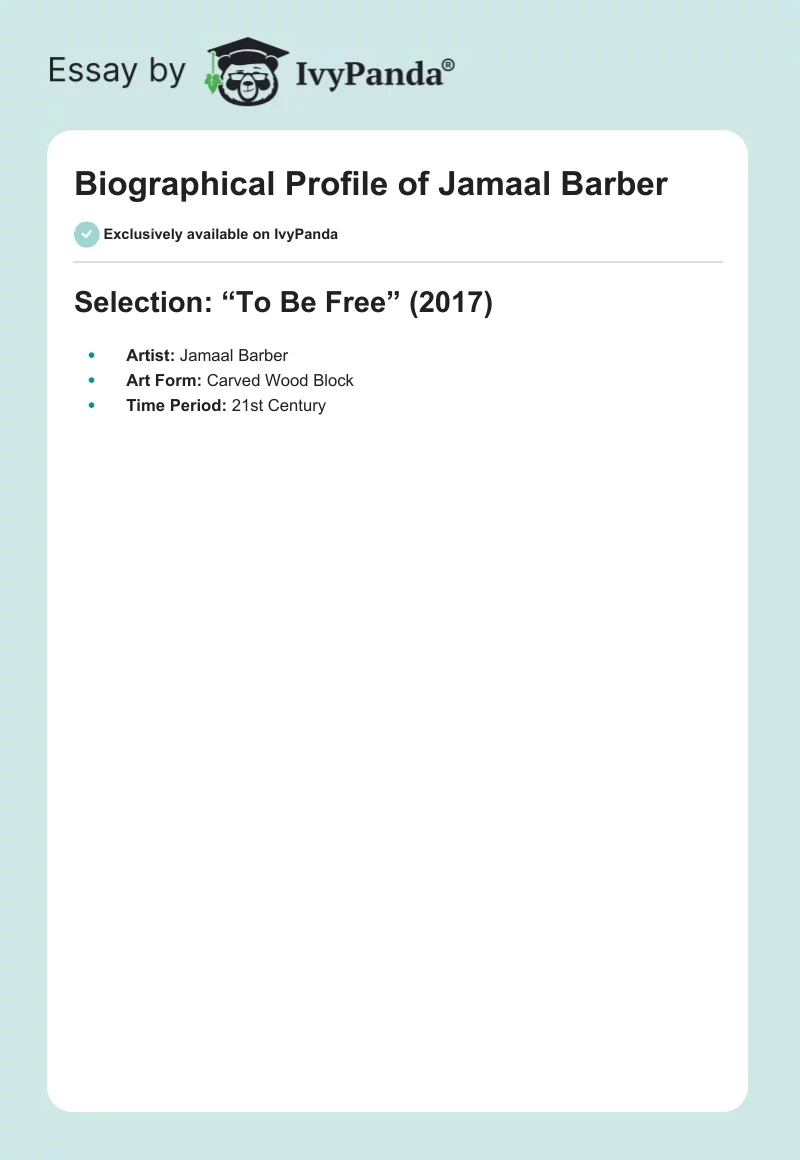 Biographical Profile of Jamaal Barber. Page 1