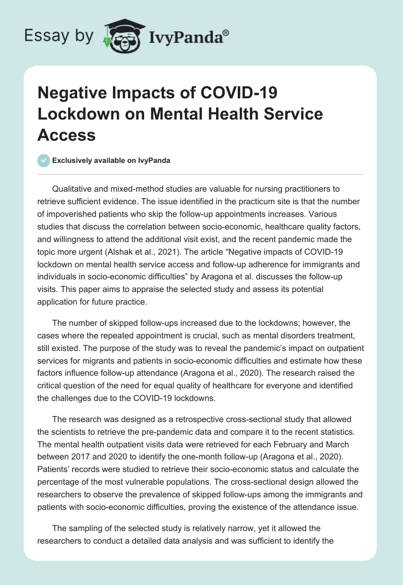Negative Impacts of COVID-19 Lockdown on Mental Health Service Access. Page 1