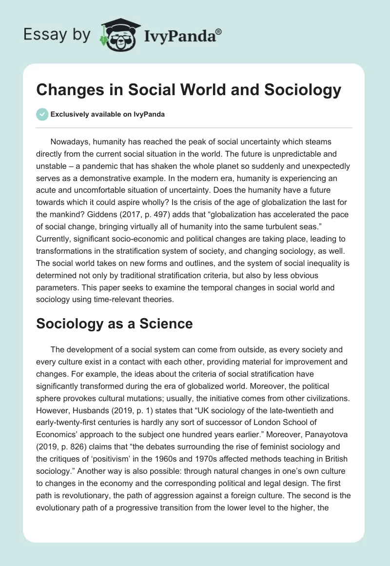 Changes in Social World and Sociology. Page 1