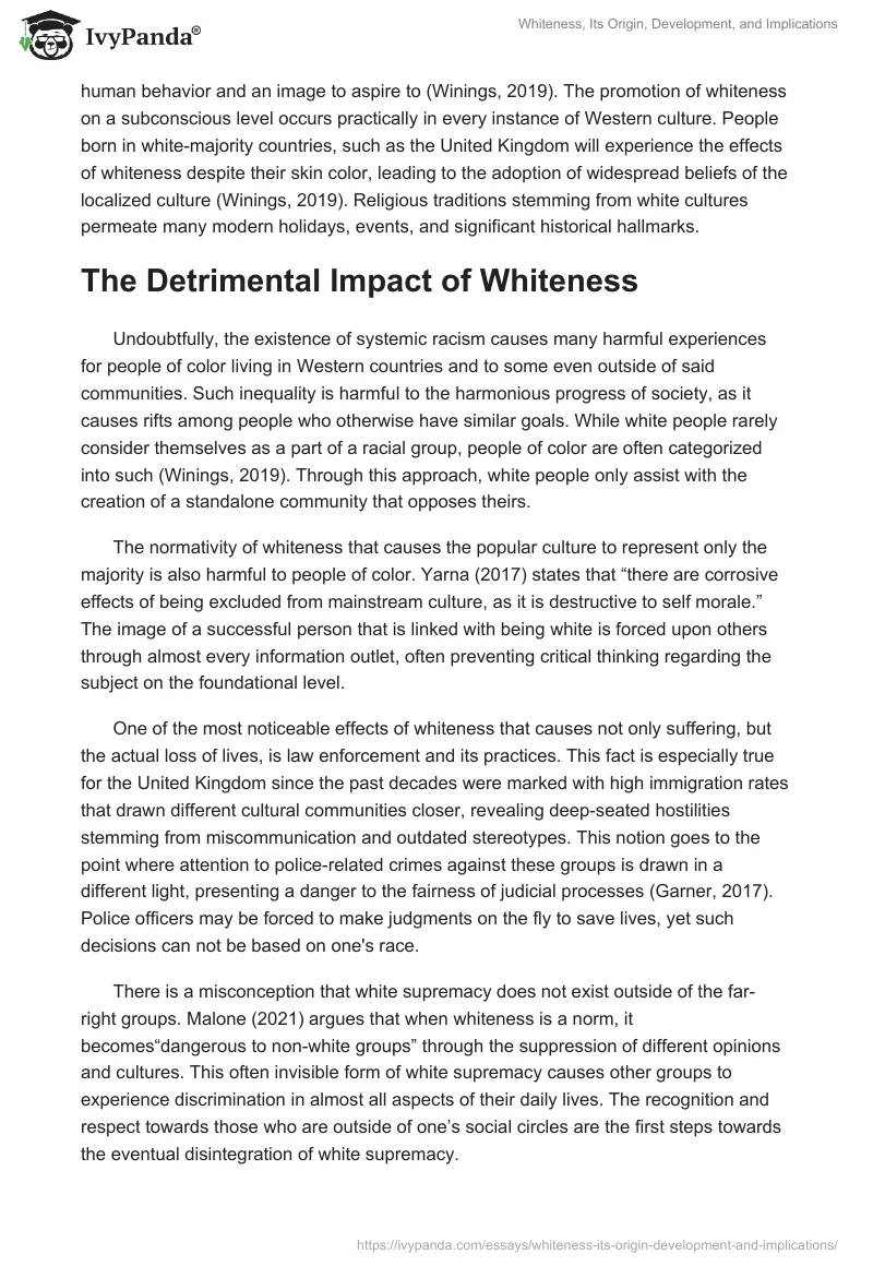 Whiteness, Its Origin, Development, and Implications. Page 4
