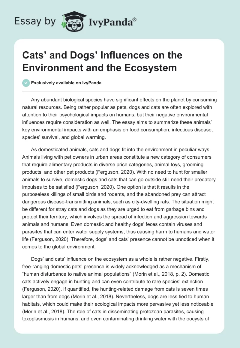 Cats’ and Dogs’ Influences on the Environment and the Ecosystem. Page 1