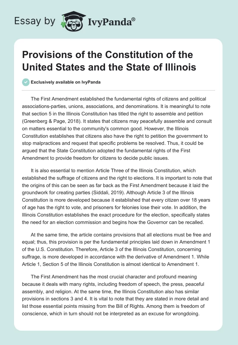 Provisions of the Constitution of the United States and the State of Illinois. Page 1