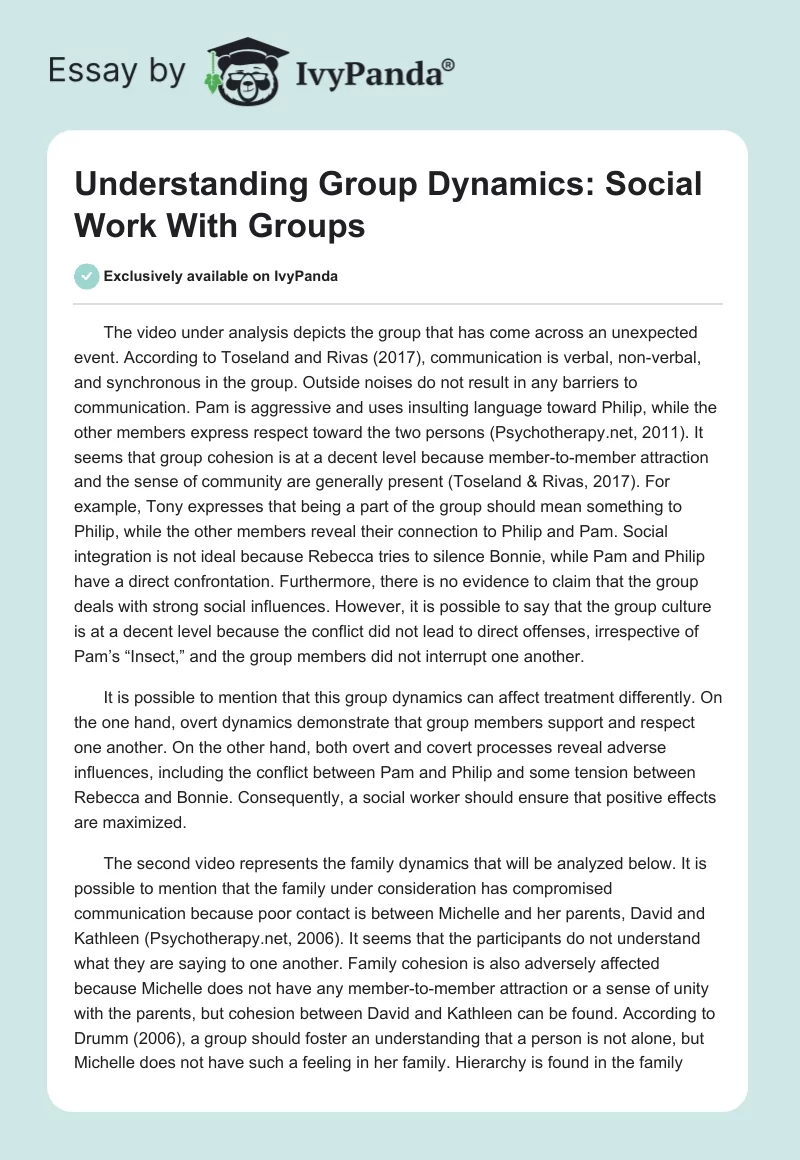 Understanding Group Dynamics: Social Work With Groups. Page 1