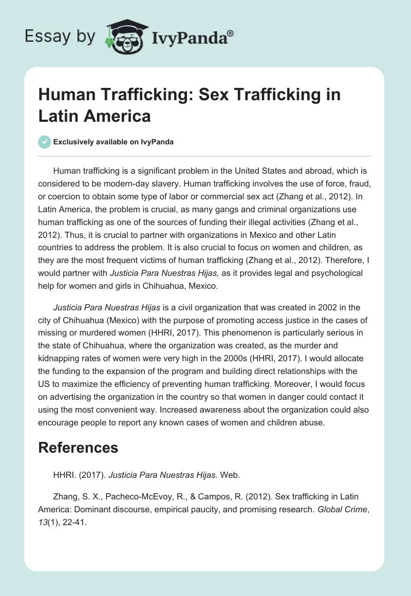 Human Trafficking: Sex Trafficking in Latin America. Page 1