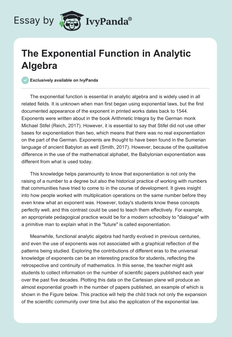 The Exponential Function in Analytic Algebra. Page 1