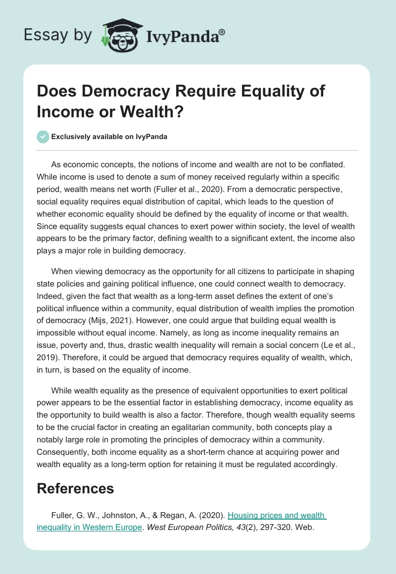 Does Democracy Require Equality of Income or Wealth?. Page 1