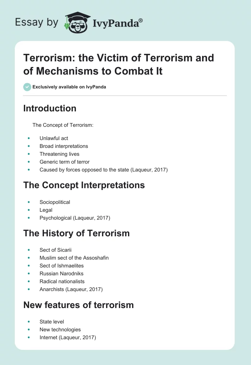Terrorism: the Victim of Terrorism and of Mechanisms to Combat It. Page 1