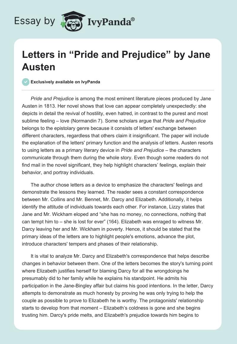 Letters in “Pride and Prejudice” by Jane Austen. Page 1
