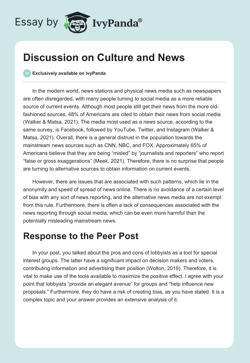 Discussion on Culture and News. Page 1
