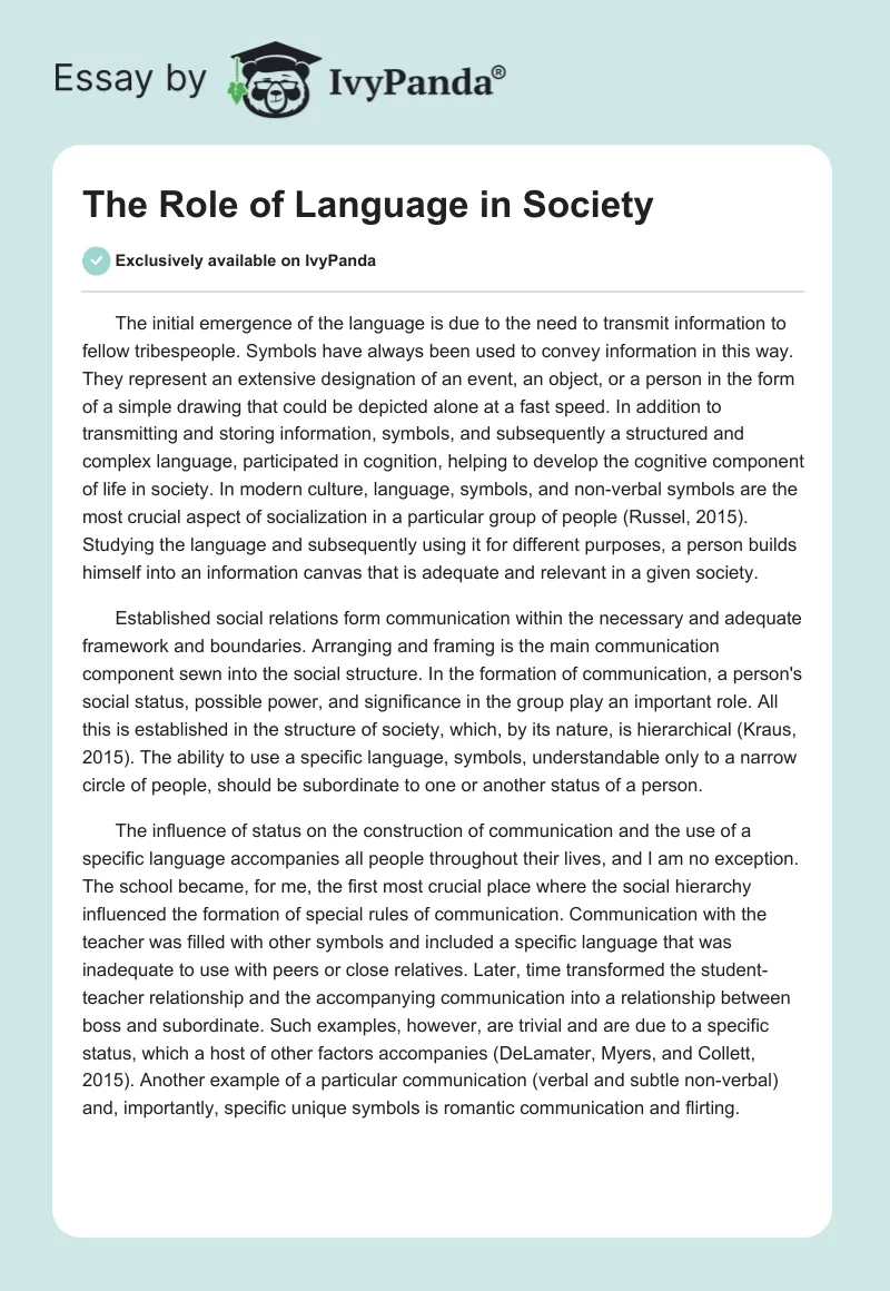 The Role of Language in Society. Page 1