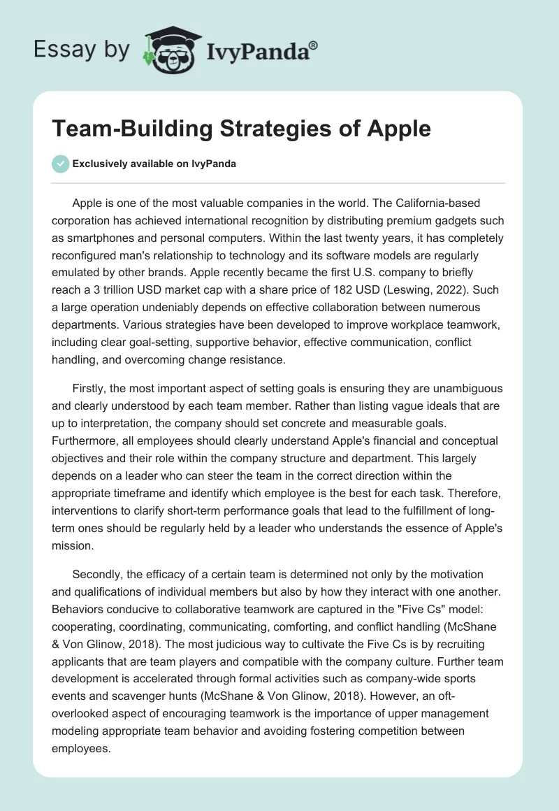 Team-Building Strategies of Apple. Page 1