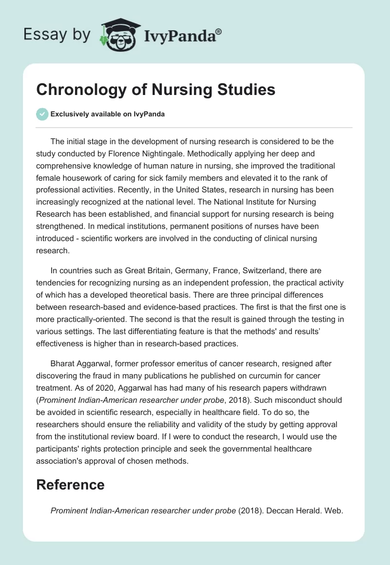 Chronology of Nursing Studies. Page 1