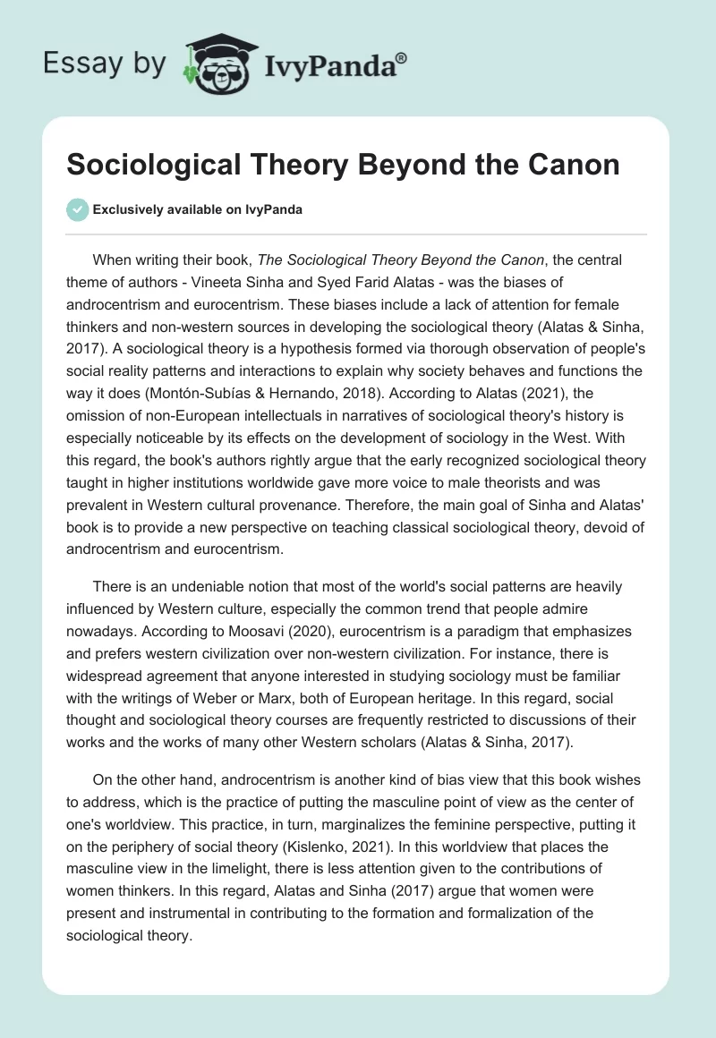 Sociological Theory Beyond the Canon. Page 1
