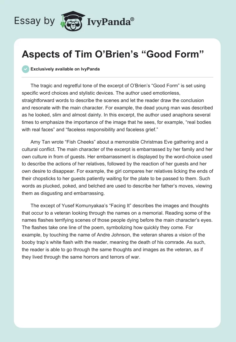 Aspects of Tim O’Brien’s “Good Form”. Page 1
