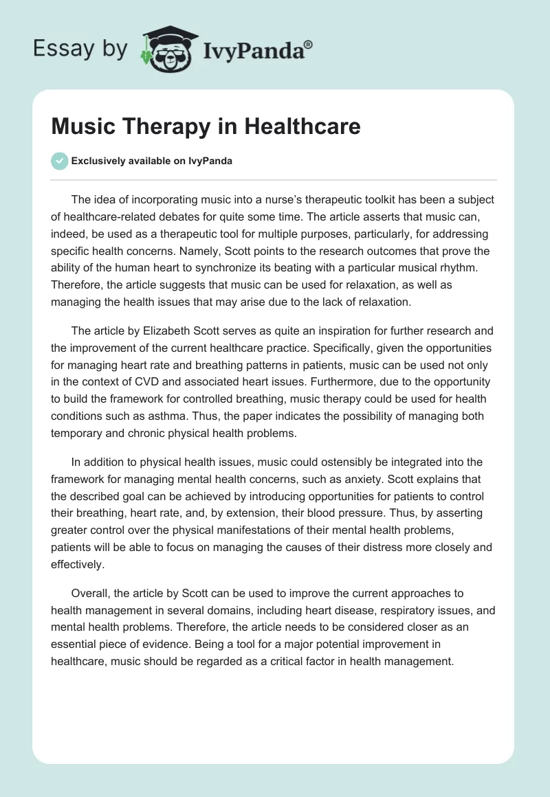 Music Therapy in Healthcare. Page 1