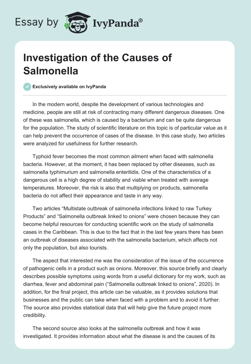 Investigation of the Causes of Salmonella. Page 1