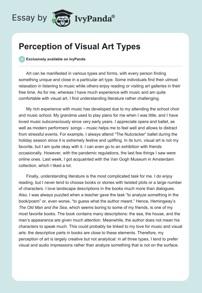 Perception of Visual Art Types. Page 1